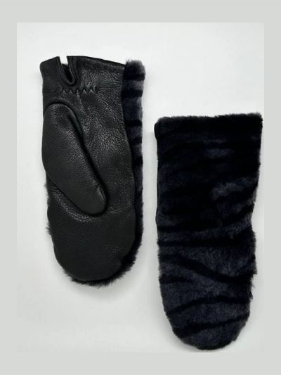 Варежки женские, серый Зебра